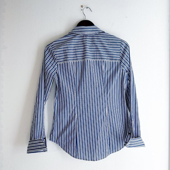 Veronica Beard Libby Striped Poplin Button Down Shirt in Classic Blue - Picture 4 of 10